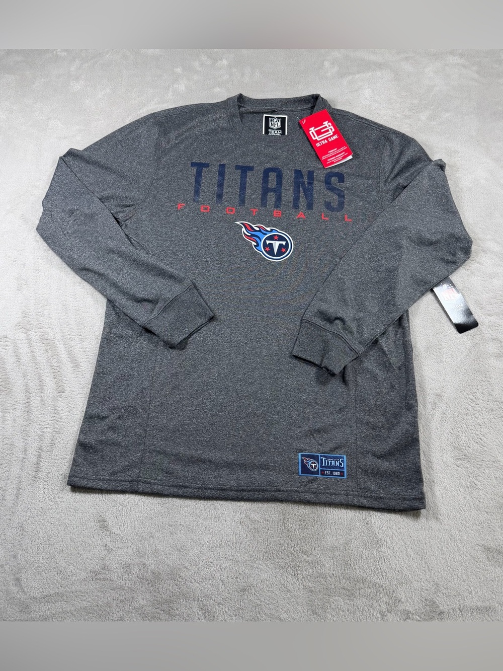 Ultra Game NFL Tennessee Titans Long Sleeve Shirt Mens Medium Gray Fan Apparel